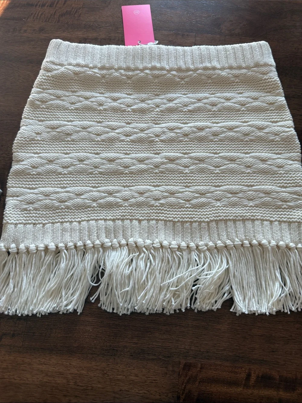 Amanda Uprichard Cream Textured Fringe skirt
